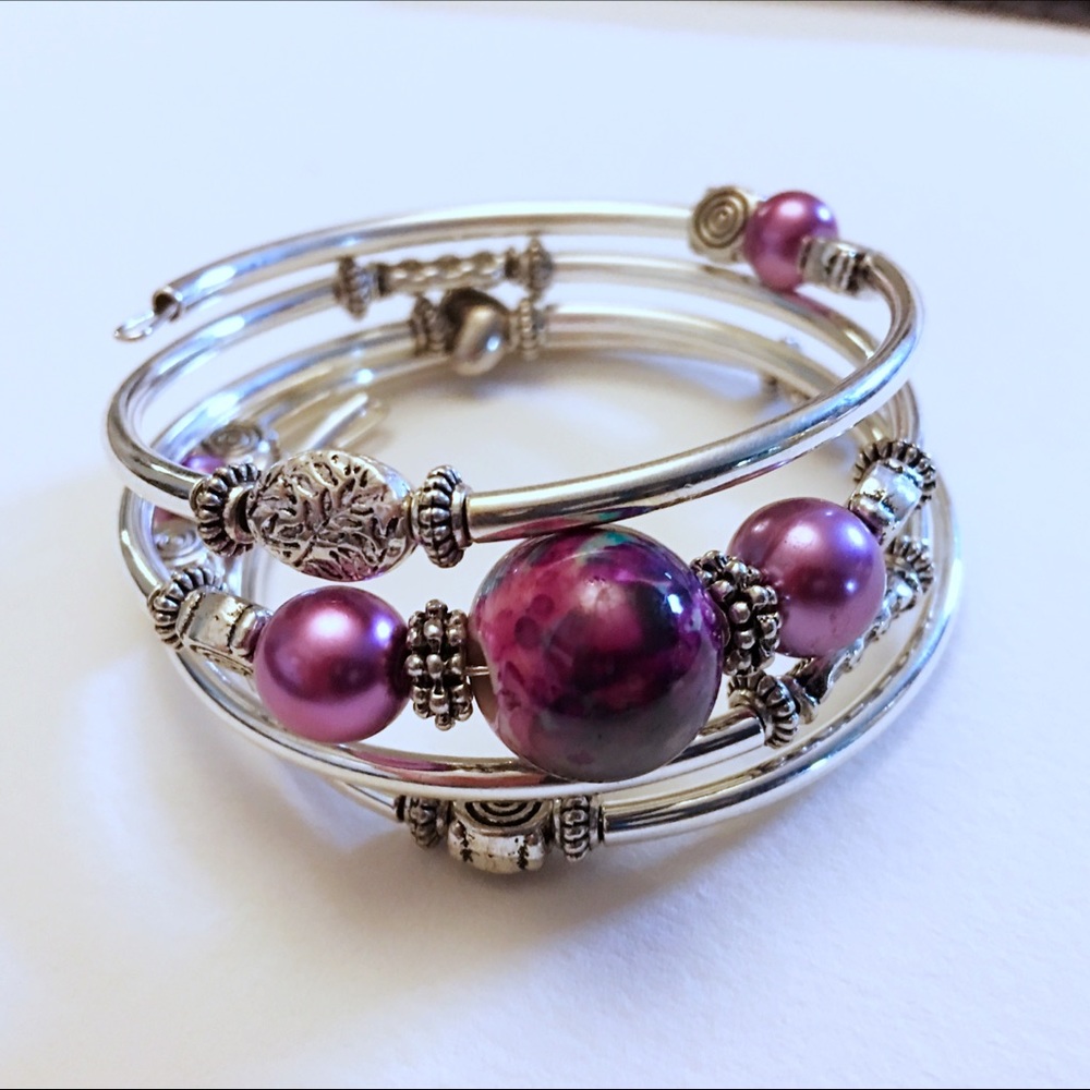 Purple and silver wrap bracelet